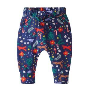 NWT! Hanna Andersson Combed Cotton Knit Jogger . Blue Holiday Theme. 3-6 Months